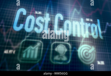 Cost Control concept on a blue dot matrix computer display. Stock Photo