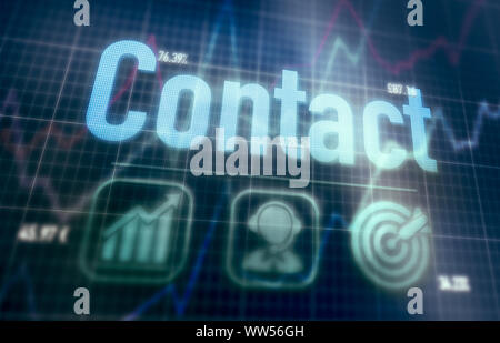 Contact concept on a blue dot matrix computer display. Stock Photo
