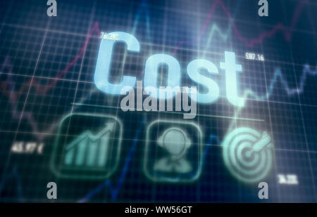 Cost concept on a blue dot matrix computer display. Stock Photo