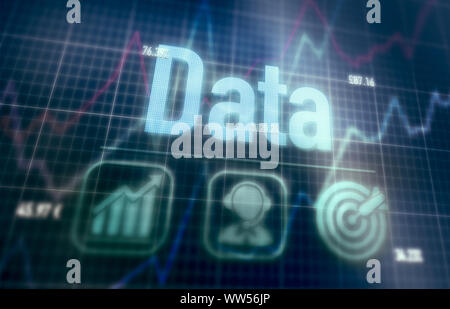 Data concept on a blue dot matrix computer display. Stock Photo
