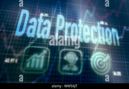 Data Protection concept on a blue dot matrix computer display. Stock Photo