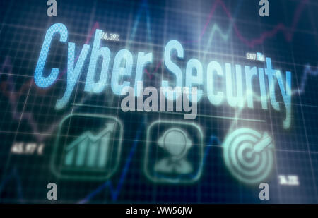 Cyber Security concept on a blue dot matrix computer display. Stock Photo
