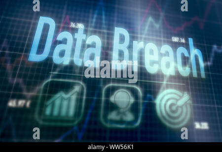 Data Breach concept on a blue dot matrix computer display. Stock Photo