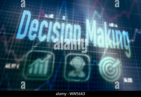 Decision Making concept on a blue dot matrix computer display. Stock Photo