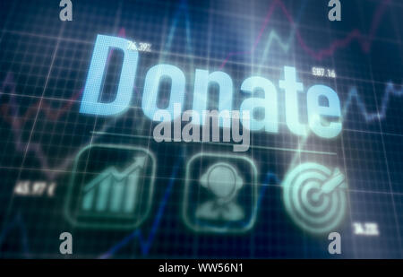 Donate concept on a blue dot matrix computer display. Stock Photo