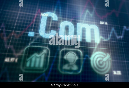 Dot Com concept on a blue dot matrix computer display. Stock Photo