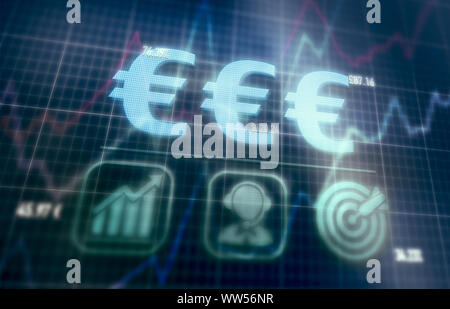 Euros concept on a blue dot matrix computer display. Stock Photo