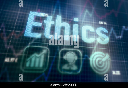Ethics concept on a blue dot matrix computer display. Stock Photo