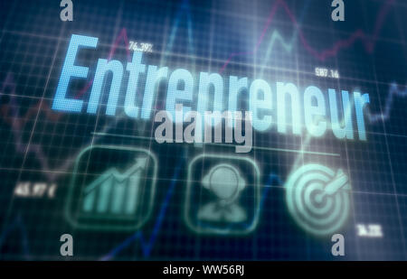 Entrepreneur concept on a blue dot matrix computer display. Stock Photo