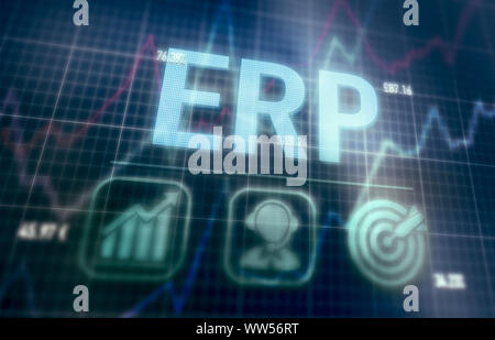 ERP concept on a blue dot matrix computer display. Stock Photo