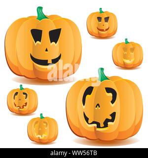 Halloween pumpkins set 10, vector illustration Stock Vector