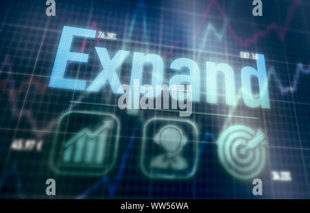 Expand concept on a blue dot matrix computer display. Stock Photo