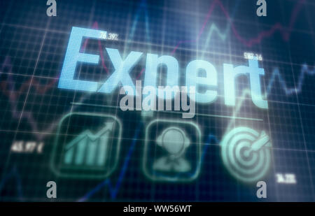 Expert concept on a blue dot matrix computer display. Stock Photo