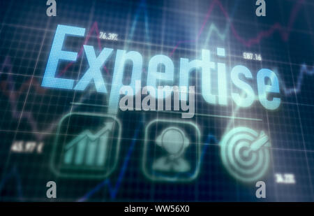 Expertise concept on a blue dot matrix computer display. Stock Photo