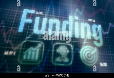 Funding concept on a blue dot matrix computer display. Stock Photo