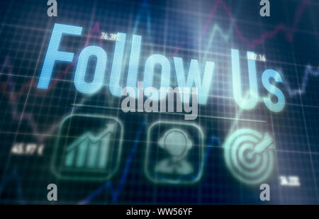 Follow Us concept on a blue dot matrix computer display. Stock Photo