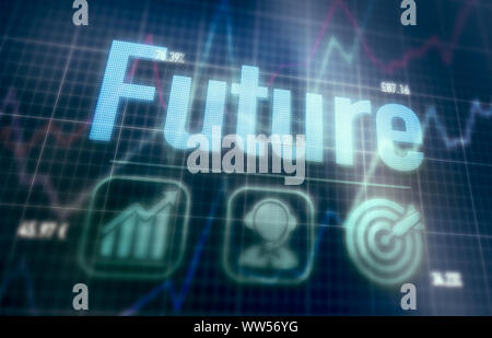 Future concept on a blue dot matrix computer display. Stock Photo