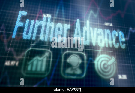 Further Advance concept on a blue dot matrix computer display. Stock Photo