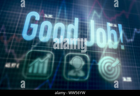 Good Job concept on a blue dot matrix computer display. Stock Photo