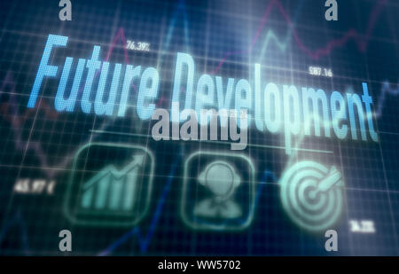 Future Development concept on a blue dot matrix computer display. Stock Photo