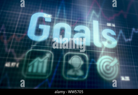 Goals concept on a blue dot matrix computer display. Stock Photo