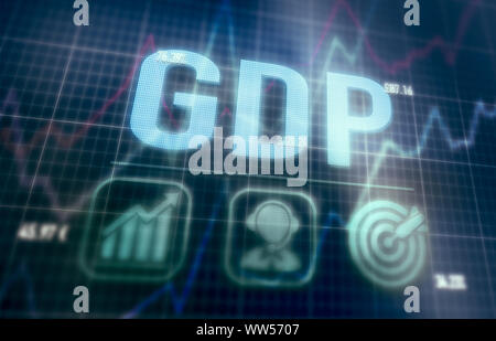 GDP concept on a blue dot matrix computer display. Stock Photo