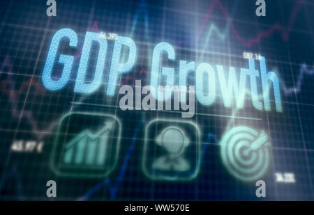 GDP Growth concept on a blue dot matrix computer display. Stock Photo
