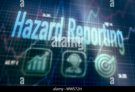 Hazard Reporting concept on a blue dot matrix computer display. Stock Photo