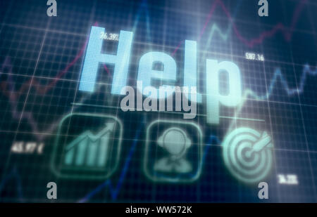 Help concept on a blue dot matrix computer display. Stock Photo