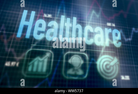 Healthcare concept on a blue dot matrix computer display. Stock Photo