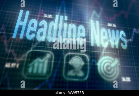 Headline News concept on a blue dot matrix computer display. Stock Photo