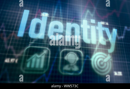 Identity concept on a blue dot matrix computer display. Stock Photo