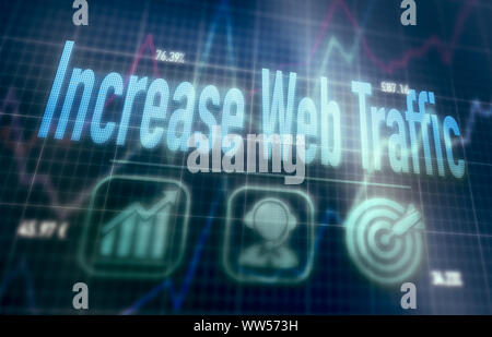 Increase Web Traffic concept on a blue dot matrix computer display. Stock Photo