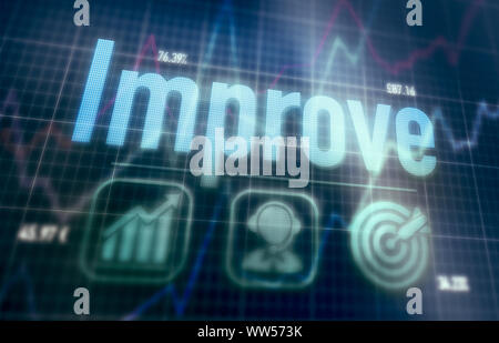 Improve concept on a blue dot matrix computer display. Stock Photo