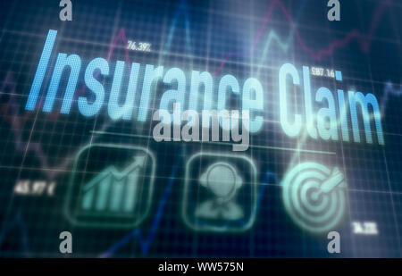 Insurance Claim concept on a blue dot matrix computer display. Stock Photo