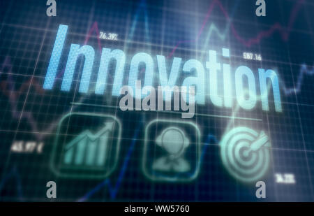 Innovation concept on a blue dot matrix computer display. Stock Photo