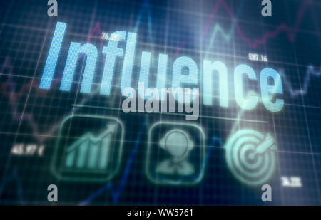 Influence concept on a blue dot matrix computer display. Stock Photo