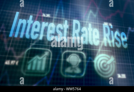 Interest Rate Rise concept on a blue dot matrix computer display. Stock Photo