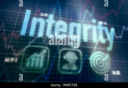 Integrity concept on a blue dot matrix computer display. Stock Photo