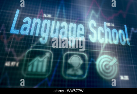Language School concept on a blue dot matrix computer display. Stock Photo