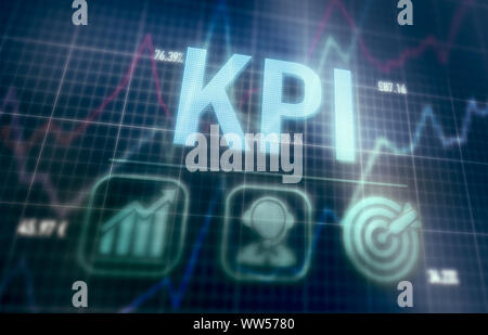 KPI concept on a blue dot matrix computer display. Stock Photo