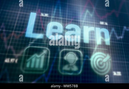 Learn concept on a blue dot matrix computer display. Stock Photo