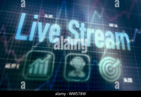 Live Stream concept on a blue dot matrix computer display. Stock Photo
