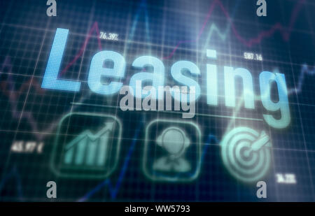 Leasing concept on a blue dot matrix computer display. Stock Photo