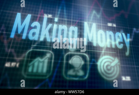 Making Money concept on a blue dot matrix computer display. Stock Photo