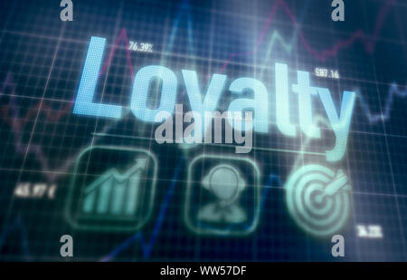 Loyalty concept on a blue dot matrix computer display. Stock Photo