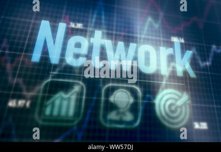 Network concept on a blue dot matrix computer display. Stock Photo