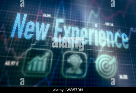 New Experience concept on a blue dot matrix computer display. Stock Photo