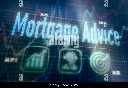 Mortgage Advice concept on a blue dot matrix computer display. Stock Photo