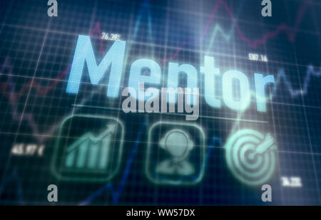 Mentor concept on a blue dot matrix computer display. Stock Photo